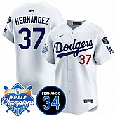 Men's Los Angeles Dodgers #37 Teoscar Hernandez White 2024 World Champions & Fernando Memorial Patch Vapor Premier Home Limited Stitched Jersey Dzhi,baseball caps,new era cap wholesale,wholesale hats